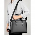 Men's Faux Leather Business Briefcase with Detachable Shoulder Strap Professional Laptop Bag for Office and Travel Black Brown