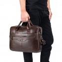 Premium Brown Leather Briefcase - Elegant Business Laptop Bag with Multiple Pockets, Durable for Professional Use and Travel
