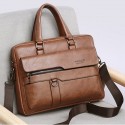 Men's Briefcase Laptop Bag PU Leather Office Daily Zipper Tiered Anti-Dust Solid Color Dark Brown Black Brown