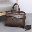 Men's Briefcase Laptop Bag PU Leather Office Daily Zipper Tiered Anti-Dust Solid Color Dark Brown Black Brown