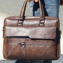 Men's Briefcase Laptop Bag PU Leather Office Daily Zipper Tiered Anti-Dust Solid Color Dark Brown Black Brown