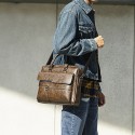 Men's Briefcase Laptop Bag PU Leather Office Daily Zipper Tiered Anti-Dust Solid Color Dark Brown Black Brown