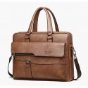 Men's Briefcase Laptop Bag PU Leather Office Daily Zipper Tiered Anti-Dust Solid Color Dark Brown Black Brown