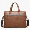 Men's Briefcase Laptop Bag PU Leather Office Daily Zipper Tiered Anti-Dust Solid Color Dark Brown Black Brown