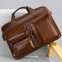 Men's Shoulder Bag Briefcase Laptop Bag Messenger Bag Cowhide Office Zipper Adjustable Large Capacity Durable Solid Color Black