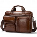 Men's Shoulder Bag Briefcase Laptop Bag Messenger Bag Cowhide Office Zipper Adjustable Large Capacity Durable Solid Color Black