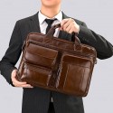Men's Shoulder Bag Briefcase Laptop Bag Messenger Bag Cowhide Office Zipper Adjustable Large Capacity Durable Solid Color Black