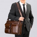 Men's Shoulder Bag Briefcase Laptop Bag Messenger Bag Cowhide Office Zipper Adjustable Large Capacity Durable Solid Color Black