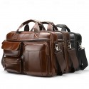 Men's Shoulder Bag Briefcase Laptop Bag Messenger Bag Cowhide Office Zipper Adjustable Large Capacity Durable Solid Color Black