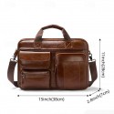 Men's Shoulder Bag Briefcase Laptop Bag Messenger Bag Cowhide Office Zipper Adjustable Large Capacity Durable Solid Color Black