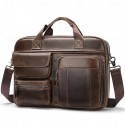 Men's Shoulder Bag Briefcase Laptop Bag Messenger Bag Cowhide Office Zipper Adjustable Large Capacity Durable Solid Color Black