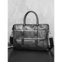 Men's Black Leather Tote Briefcase - Large Business Tote with Top Handle and Laptop Compartment, Professional Office Bag for Work and Meetings