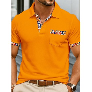 Men's Polo Shirts Golf Shirt Casual Sports Classic Short Sleeve Fashion Cool Color Block Buttons Color Block Summer Spring Spring &  Fall Regular Fit Red Navy Blue Orange Khaki Polo Shirts