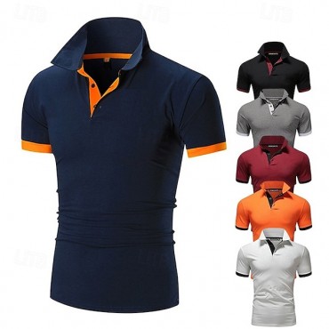 Men's Golf Shirt Polo Casual Sports Classic Short Sleeve Basic Casual Solid Color Plain Button Front Summer Spring Regular Fit Apple Green Light Pink Golden yellow Lake blue Yellow and Navy Black