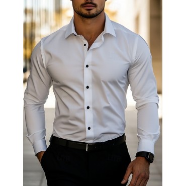 Men's Daily Dress Casual Shirt Standard Fit Long Sleeve Lapel Summer Solid Color Polyester Black White Grey 2025