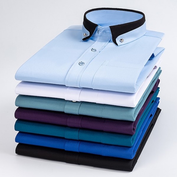 Business Formal Dress Shirt Wedding Men's  Button Down Shirt Collared Shirt Sea Blue Black White Wine Long Sleeve Graphic Prints Turndown Spring Fall  Outdoor Clothing Apparel