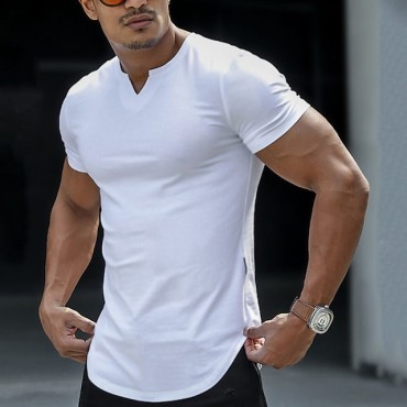 Men's T Shirt Short Sleeve V Neck Summer Plain Fashion Classic Comfortable Street Casual Sports Black White Pink Top Tee for Men
