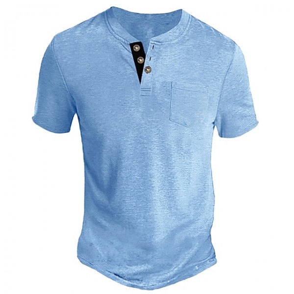 Men's Henley Shirt Tee Top Plain Henley Street Vacation Short Sleeve Button Pocket Clothing Apparel Fashion Designer Basic