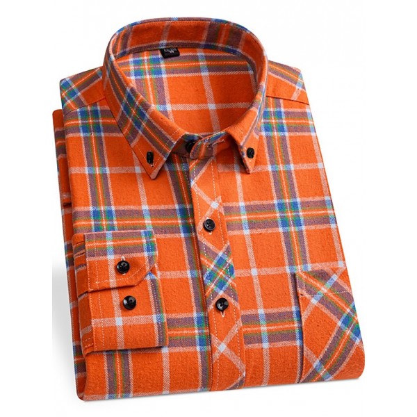 Men's Plaid / Striped / Chevron / Round Office & Career Daily Wear Dark Red Yellow Red Dark Navy Long Sleeve Shirt Collar All Seasons Clothing Apparel Cross