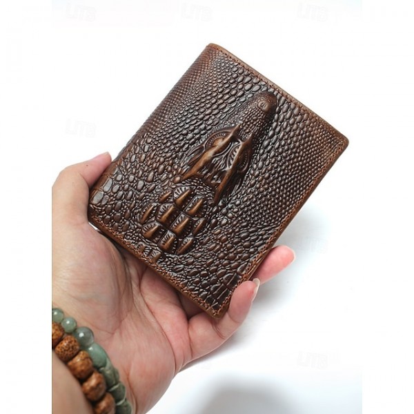 Men's Genuine Leather Wallet with Crocodile Head Design Stylish and Durable, RFID Protection, Multiple Card Slots, Ideal for Casual and Formal Occasions