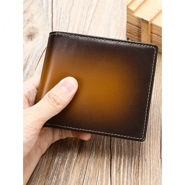 Men's RFID Blocking Genuine Leather Wallet Slim Bifold Design with Gradient Finish,  Premium Cowhide, Available in Brown, Red, and Black