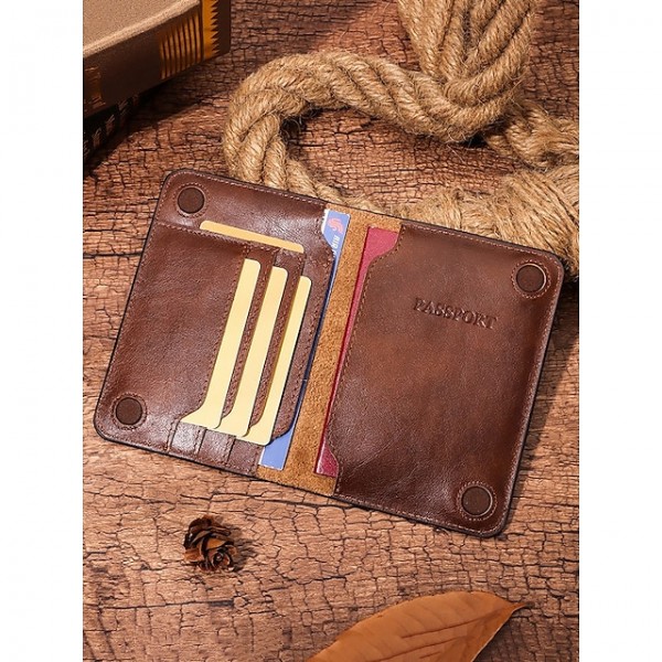 Men's Vintage Brown Leather Passport Holder with Card Slots Stylish and Durable Travel Accessory for Professionals