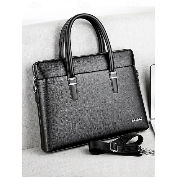 Men's Faux Leather Business Briefcase with Detachable Shoulder Strap Professional Laptop Bag for Office and Travel Black Brown