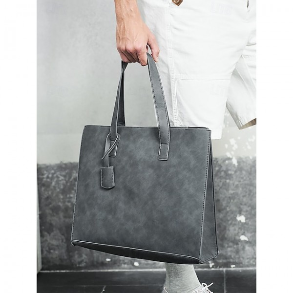 Men's Large Faux Leather Tote Bag Stylish Business Shoulder Bag, Casual Work Handbag, Versatile Travel Shopper for Office & Daily Use