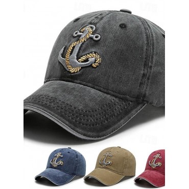 Men's Baseball Cap Sun Hat Trucker Hat Black Navy Blue Polyester Embroidered Fashion Casual Street Daily Anchor Adjustable Sunscreen Breathable